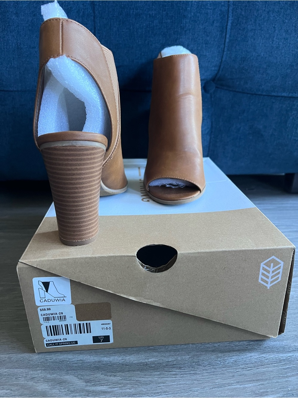 Call It Spring Tan Peep-Toe Stacked Heel Mules - Picture 8 of 10